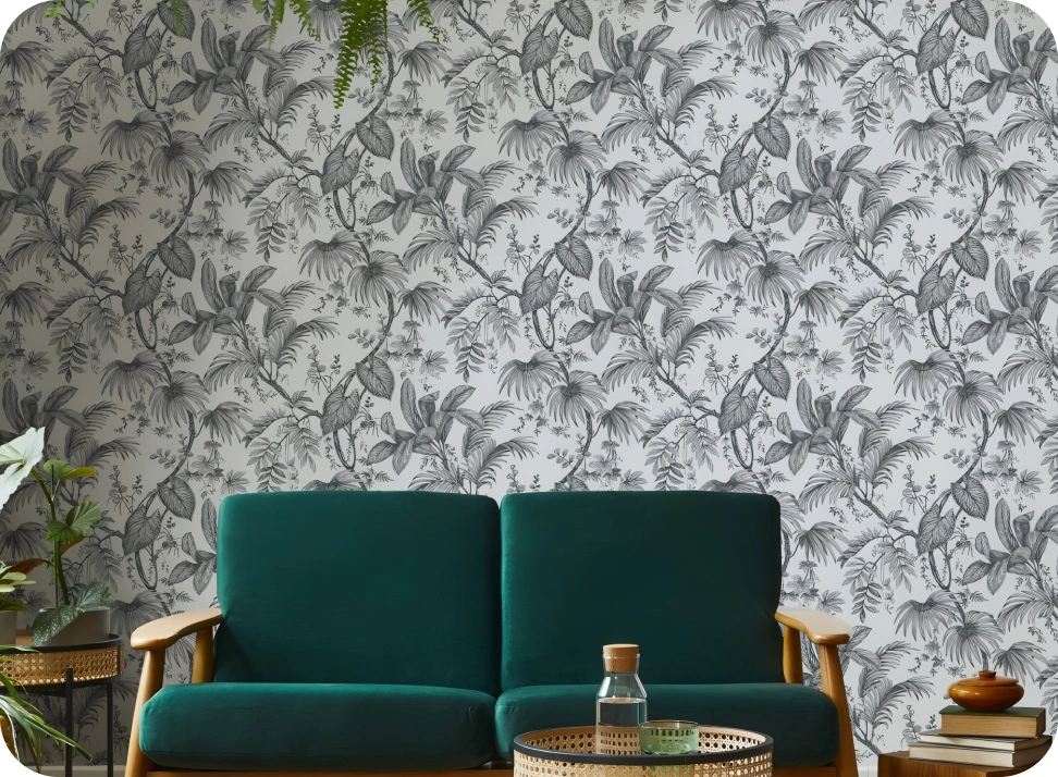 Leaf with black and white pattern wallpaper